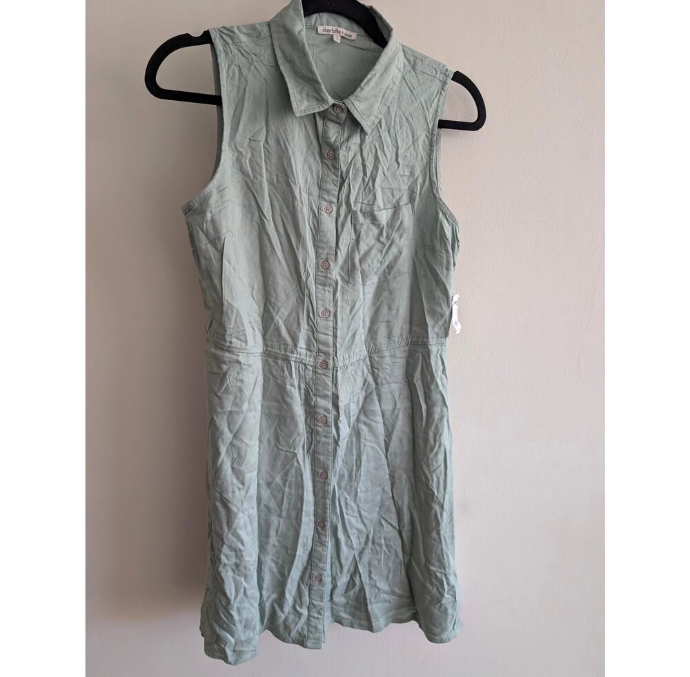 Charlotte Russe Women's Button Front Shirt Dress Sleeveless Mint Green Size S